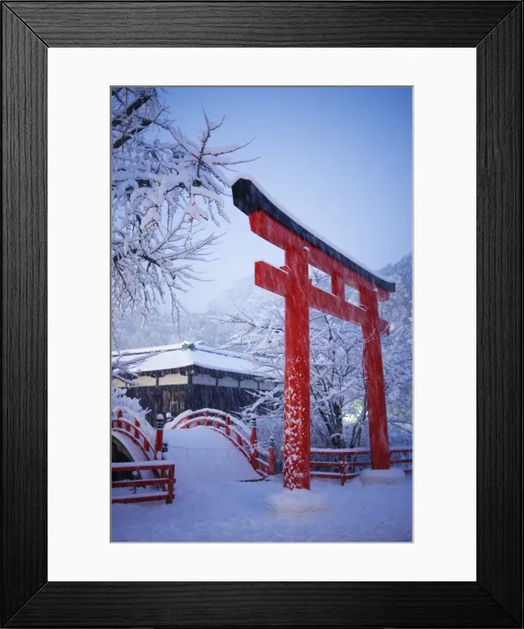 Framed Print : Blue hour in Shimogamo Shrine, UNESCO World Heritage Site, during the largest snowfall Framed Print : Blue hour in Shimogamo Shrine, UNESCO World Heritage Site, during the largest snowfall