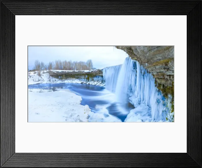 Framed Print : Winter ice covered and snowy waterfall, Estonia, Europe Framed Print : Winter ice covered and snowy waterfall, Estonia, Europe