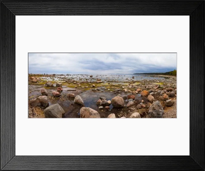 Framed Print : Baltic Sea coast with granite boulders on a cloudy day, Estonia, Europe Framed Print : Baltic Sea coast with granite boulders on a cloudy day, Estonia, Europe