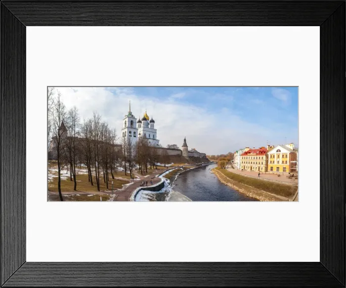 Framed Print : Panoramic vew of embankment and Kremlin in Pskov, Russia, Europe Framed Print : Panoramic vew of embankment and Kremlin in Pskov, Russia, Europe