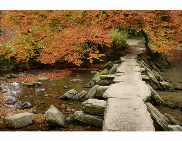 Tarr Steps, a clapper bridge crossing the River Barle on Exmoor, Somerset, England