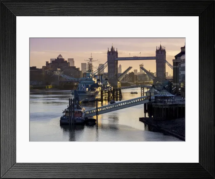 Framed Print : Tower Bridge raising deck with HMS Belfast on the River Thames, London, England, United Kingdom Framed Print : Tower Bridge raising deck with HMS Belfast on the River Thames, London, England, United Kingdom
