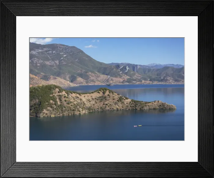 Framed Print : Boats on Lugu Lake, Yunnan, China, Asia Framed Print : Boats on Lugu Lake, Yunnan, China, Asia