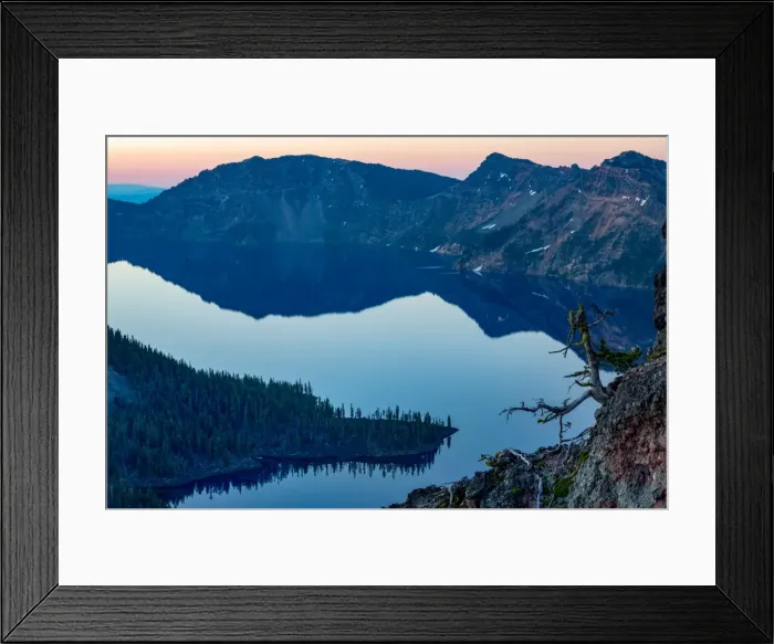 Framed Print : Wizard Island and the still waters of Crater Lake at dawn, the deepest lake in the U Framed Print : Wizard Island and the still waters of Crater Lake at dawn, the deepest lake in the U