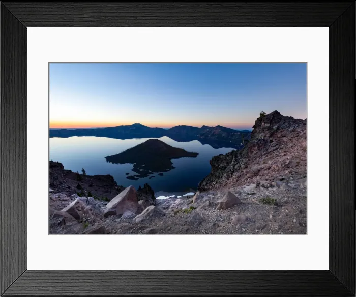 Framed Print : Wizard Island and the still waters of Crater Lake at dawn, the deepest lake in the U Framed Print : Wizard Island and the still waters of Crater Lake at dawn, the deepest lake in the U