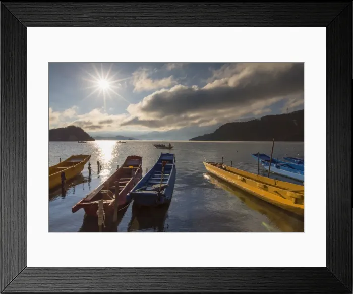 Framed Print : Boats on Lugu Lake, Lige village, Yunnan, China, Asia Framed Print : Boats on Lugu Lake, Lige village, Yunnan, China, Asia