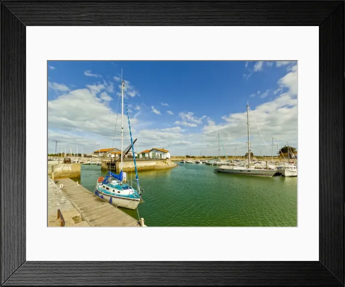 Framed Print : Yacht at marina by Quai de La Criee in the islands principal western town, Ars en Re Framed Print : Yacht at marina by Quai de La Criee in the islands principal western town, Ars en Re