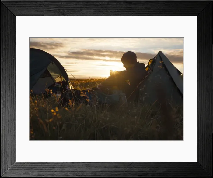 Framed Print : A camper sits in the evening sun, Picws Du, Black Mountain, Brecon Beacons National Park Framed Print : A camper sits in the evening sun, Picws Du, Black Mountain, Brecon Beacons National Park