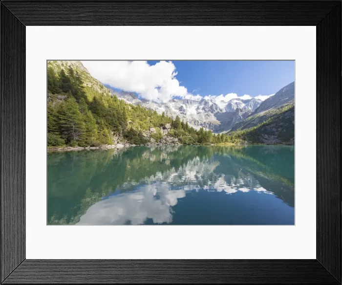 Framed Print : Rocky peaks and woods are reflected in Lago Aviolo, Vezza d Oglio, Camonica Valley Framed Print : Rocky peaks and woods are reflected in Lago Aviolo, Vezza d Oglio, Camonica Valley