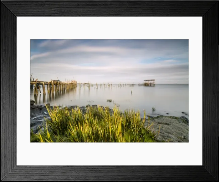 Framed Print : Soft light of dawn on the Palafito Pier, Carrasqueira Natural Reserve of Sado River Framed Print : Soft light of dawn on the Palafito Pier, Carrasqueira Natural Reserve of Sado River