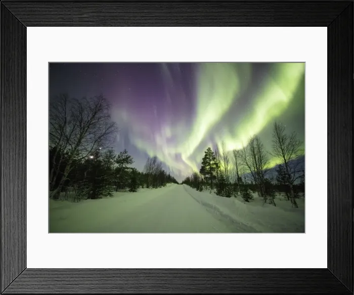 Framed Print : Colorful lights of the Northern Lights (Aurora Borealis) and starry sky on the snowy woods Framed Print : Colorful lights of the Northern Lights (Aurora Borealis) and starry sky on the snowy woods