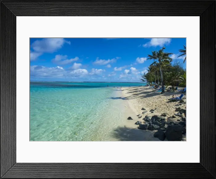 Framed Print : White sand beach and turquoise waters, Rarotonga and the Cook Islands, South Pacific Framed Print : White sand beach and turquoise waters, Rarotonga and the Cook Islands, South Pacific