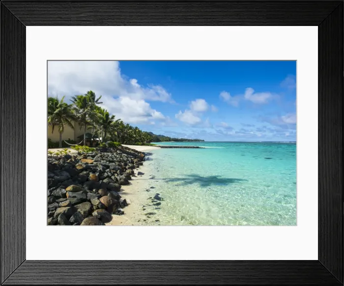 Framed Print : White sand beach and turquoise waters, Rarotonga and the Cook Islands, South Pacific Framed Print : White sand beach and turquoise waters, Rarotonga and the Cook Islands, South Pacific