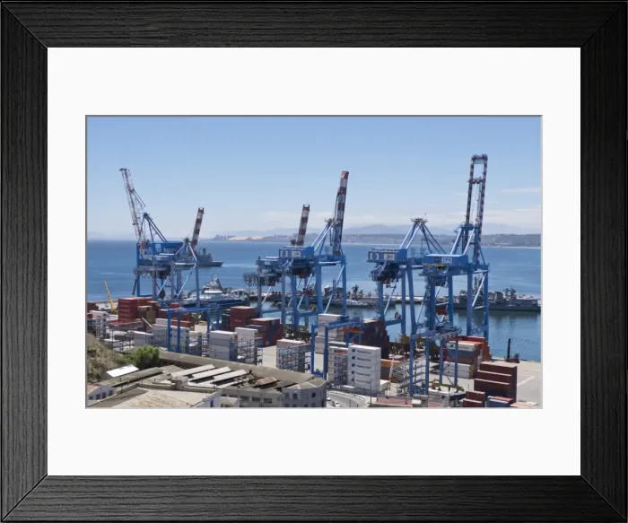 Framed Print : Container port at the harbour in Valparaiso, Chile, South America Framed Print : Container port at the harbour in Valparaiso, Chile, South America