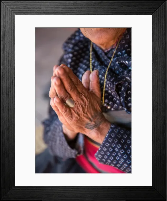 Framed Print : Old womans hands praying, Bhaktapur, Nepal, Asia Framed Print : Old womans hands praying, Bhaktapur, Nepal, Asia