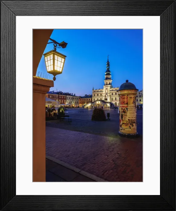 Framed Print : Market Square and City Hall at twilight, Old Town, UNESCO World Heritage Site, Zamosc Framed Print : Market Square and City Hall at twilight, Old Town, UNESCO World Heritage Site, Zamosc