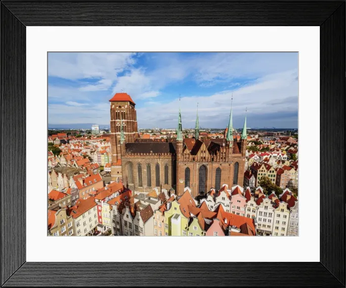Framed Print : Elevated view of the Old Town, St. Marys Basilica, Gdansk, Pomeranian Voivodeship Framed Print : Elevated view of the Old Town, St. Marys Basilica, Gdansk, Pomeranian Voivodeship