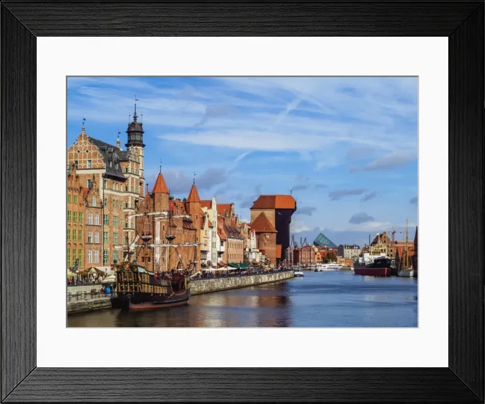 Framed Print : Ships on the Motlawa River, Old Town, Gdansk, Pomeranian Voivodeship, Poland, Europe