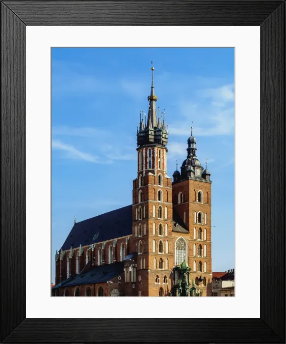 Framed Print : Main Market Square, St. Mary Basilica, Cracow, UNESCO World Heritage Site, Lesser Framed Print : Main Market Square, St. Mary Basilica, Cracow, UNESCO World Heritage Site, Lesser