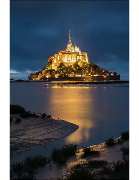Cloudy sky at dusk, Mont-St-Michel, UNESCO World Heritage Site, Normandy, France, Europe