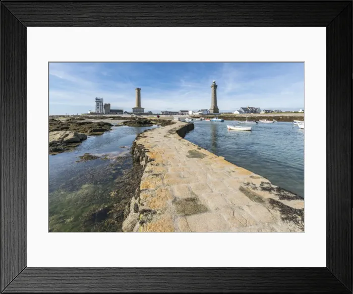 Framed Print : Lighthouses with pier and boats, Penmarch, Finistere, Brittany, France, Europe Framed Print : Lighthouses with pier and boats, Penmarch, Finistere, Brittany, France, Europe