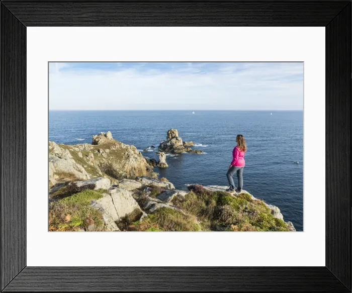 Framed Print : Woman on the cliffs of Van Point, Cleden-Cap-Sizun, Finistere, Brittany, France, Europe Framed Print : Woman on the cliffs of Van Point, Cleden-Cap-Sizun, Finistere, Brittany, France, Europe