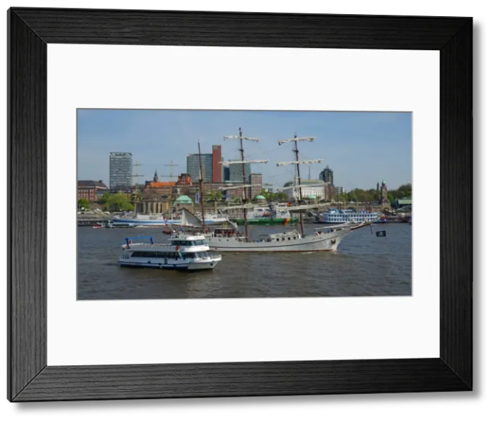 Framed Print : Elbe River at Landing Stages, Hamburg, Germany, Europe Framed Print : Elbe River at Landing Stages, Hamburg, Germany, Europe