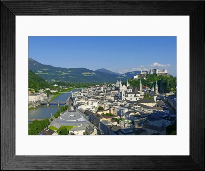 Framed Print : View from Moenchsberg Hill across Salzach River with Cathedral, Collegiate Church Framed Print : View from Moenchsberg Hill across Salzach River with Cathedral, Collegiate Church