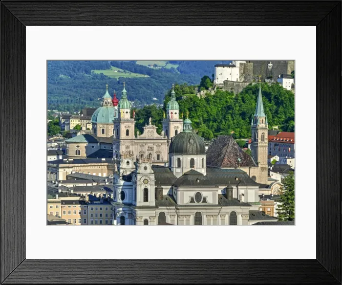 Framed Print : View towards Salzburg Cathedral, Collegiate Church and Fortress Hohensalzburg, Salzburg Framed Print : View towards Salzburg Cathedral, Collegiate Church and Fortress Hohensalzburg, Salzburg