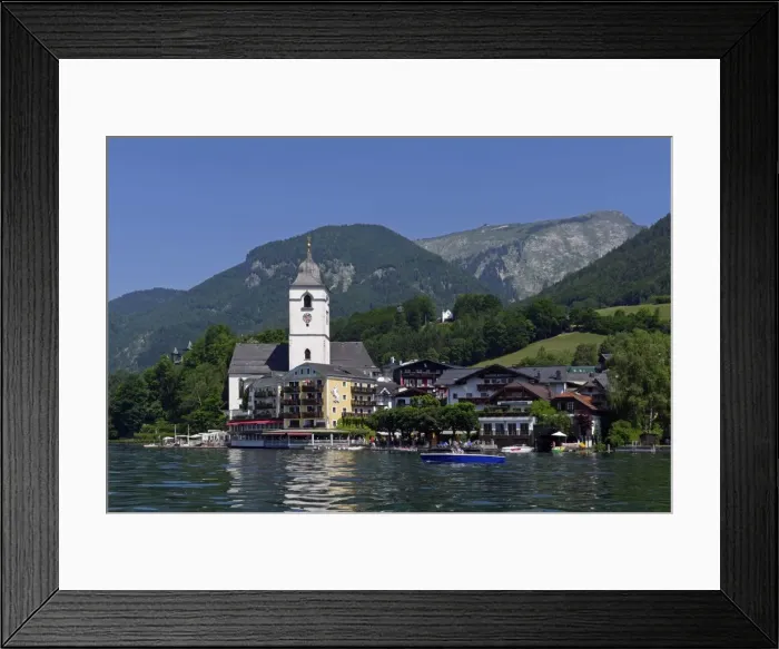 Framed Print : Pilgrimage Church and Hotel Weisses Roessl, St. Wolfgang, Lake Wolfgang, Salzkammergut Framed Print : Pilgrimage Church and Hotel Weisses Roessl, St. Wolfgang, Lake Wolfgang, Salzkammergut