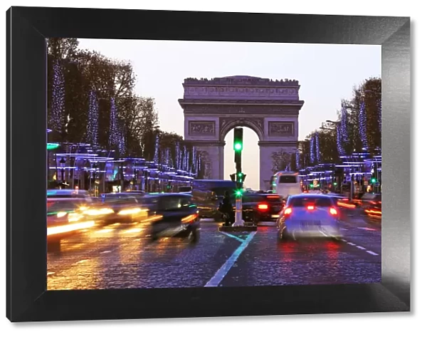 Champs Elysees and Arc de Triomphe at Christmastime, Paris, France, Europe