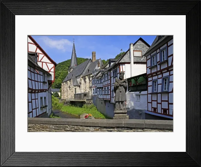 Framed Print : Half-timbered Houses in Monreal on River Elz, Eifel, Rhineland-Palatinate, Germany Framed Print : Half-timbered Houses in Monreal on River Elz, Eifel, Rhineland-Palatinate, Germany