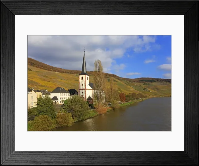 Framed Print : Vineyards and church near Piesport, Moselle Valley, Rhineland-Palatinate, Germany, Europe Framed Print : Vineyards and church near Piesport, Moselle Valley, Rhineland-Palatinate, Germany, Europe