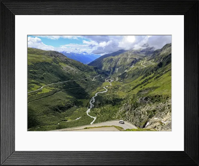 Framed Print : Gletsch with Rhone River, Grimsel and Furka Pass Roads, Canton of Valais, Switzerland Framed Print : Gletsch with Rhone River, Grimsel and Furka Pass Roads, Canton of Valais, Switzerland