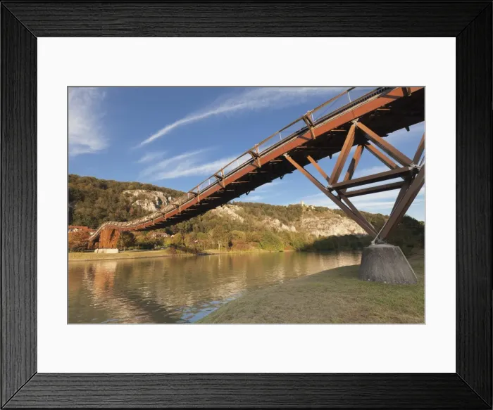 Framed Print : Wooden bridgeTatzelwurm, Main-Donau-Kanal canal, Essing, nature park, Altmuehltal Valley Framed Print : Wooden bridgeTatzelwurm, Main-Donau-Kanal canal, Essing, nature park, Altmuehltal Valley