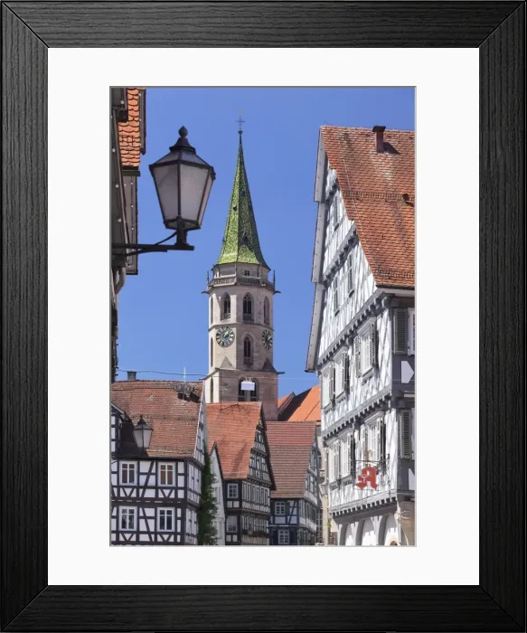 Framed Print : Half-timbered houses at market place, municipal church, Schorndorf, Baden Wurttemberg Framed Print : Half-timbered houses at market place, municipal church, Schorndorf, Baden Wurttemberg