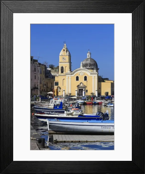 Framed Print : Procida Porto, Marina Grande boats and Santa Maria della Pieta church, Procida Island Framed Print : Procida Porto, Marina Grande boats and Santa Maria della Pieta church, Procida Island