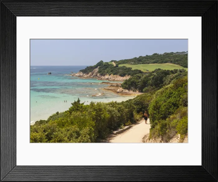 Framed Print : Summer view of the turquoise sea and the golf course on the promontory, Sperone, Bonifacio Framed Print : Summer view of the turquoise sea and the golf course on the promontory, Sperone, Bonifacio