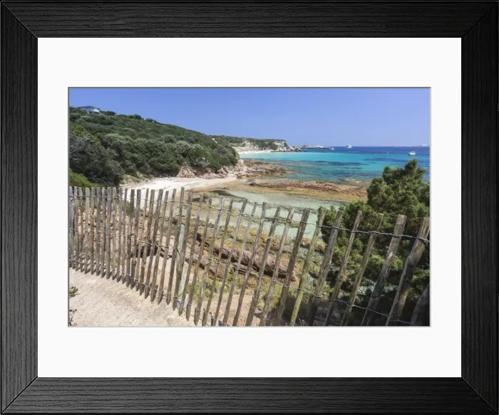 Framed Print : The wooden fence frames the limestone rocks and turquoise sea, Sperone, Bonifacio Framed Print : The wooden fence frames the limestone rocks and turquoise sea, Sperone, Bonifacio