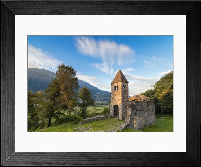 Framed Print : Sunset sky frames the ancient Abbey of San Pietro in Vallate, Piagno, Sondrio province Framed Print : Sunset sky frames the ancient Abbey of San Pietro in Vallate, Piagno, Sondrio province