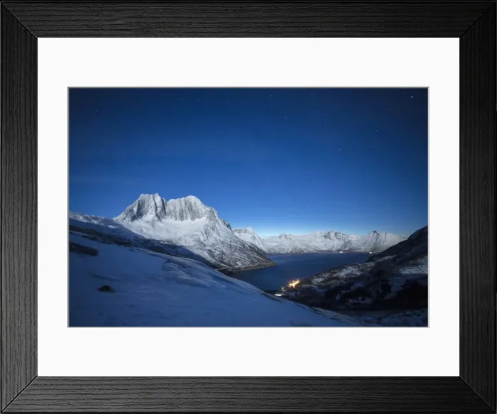 Framed Print : Stars of the polar night on the Senjahopen peak and frozen sea, Senja, Mefjordbotn Framed Print : Stars of the polar night on the Senjahopen peak and frozen sea, Senja, Mefjordbotn