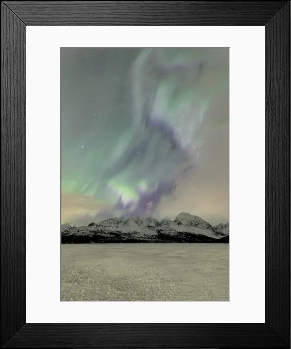 Framed Print : The icy lake of Jaegervatnet framed by the Northern Lights (aurora borealis) Framed Print : The icy lake of Jaegervatnet framed by the Northern Lights (aurora borealis)