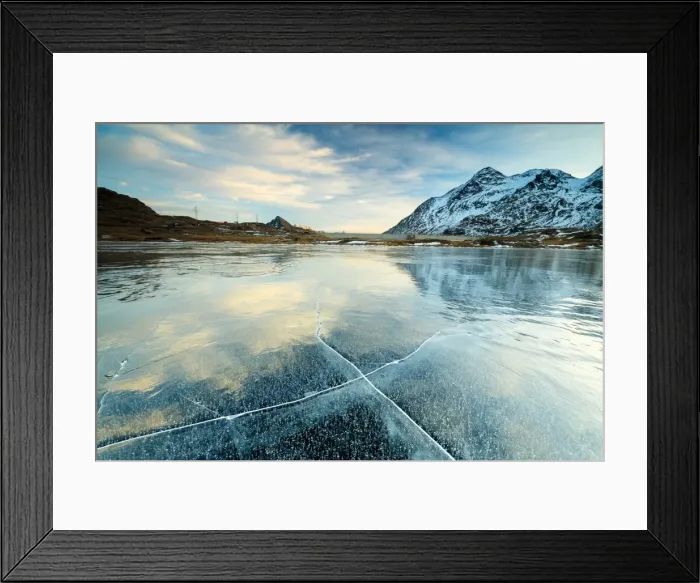 Framed Print : Sunset on the frozen Lej Nair surrounded by snowy peaks, Bernina Pass, Canton of Graubunden Framed Print : Sunset on the frozen Lej Nair surrounded by snowy peaks, Bernina Pass, Canton of Graubunden