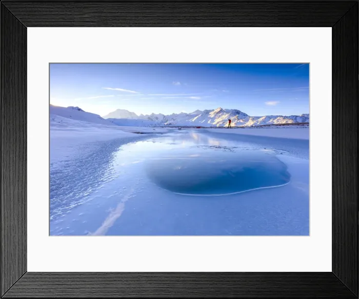 Framed Print : Photographer admires Lake, Piz Umbrail at dawn with Mount Ortles in background, Braulio Valley Framed Print : Photographer admires Lake, Piz Umbrail at dawn with Mount Ortles in background, Braulio Valley