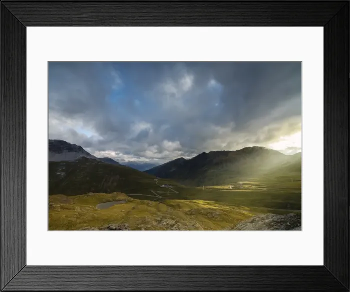 Framed Print : View towards Piz Umbrail from Stelvio Pass at dawn, Braulio Valley, Valtellina, Lombardy Framed Print : View towards Piz Umbrail from Stelvio Pass at dawn, Braulio Valley, Valtellina, Lombardy