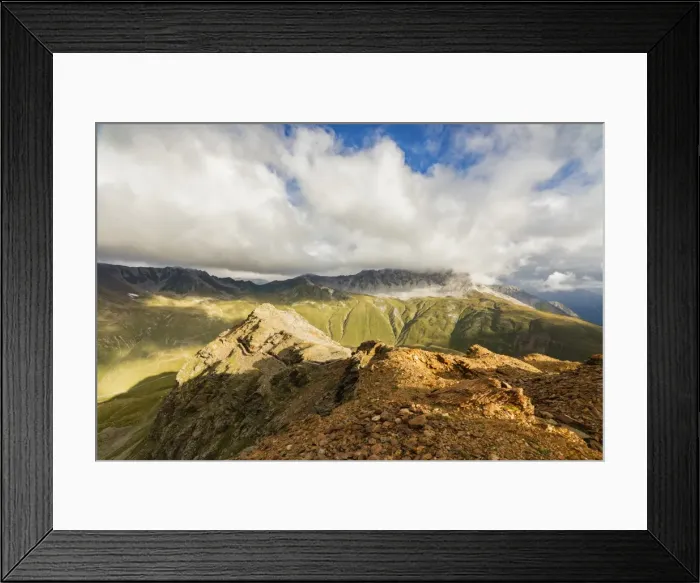 Framed Print : Sun and clouds on the rocky crest of the Alps, Filon del Mott, Bormio, Braulio Valley Framed Print : Sun and clouds on the rocky crest of the Alps, Filon del Mott, Bormio, Braulio Valley