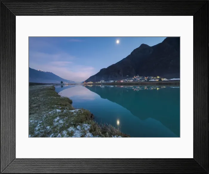 Framed Print : Last light of sunset on Adda River and the village of Sirta Forcola, province of Sondrio Framed Print : Last light of sunset on Adda River and the village of Sirta Forcola, province of Sondrio