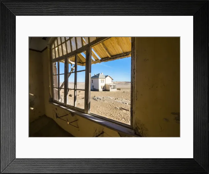 Framed Print : Window of an old colonial house, old diamond ghost town, Kolmanskop (Colemans Hill)