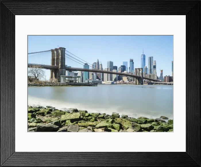 Framed Print : Brooklyn Bridge and Lower Manhattan skyline viewed from Brooklyn side of East River Framed Print : Brooklyn Bridge and Lower Manhattan skyline viewed from Brooklyn side of East River