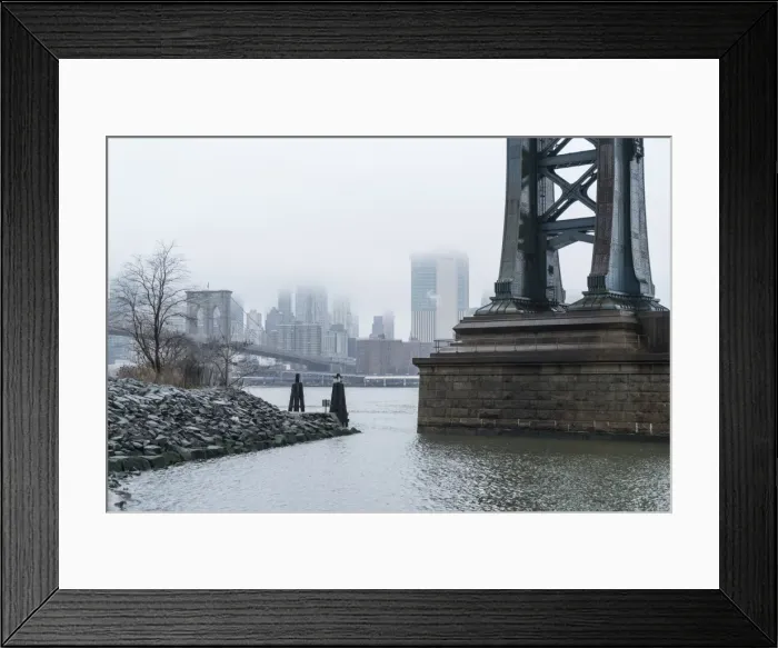 Framed Print : Manhattan Bridge on a cold foggy day, Brooklyn Bridge and skyline beyond, New York City Framed Print : Manhattan Bridge on a cold foggy day, Brooklyn Bridge and skyline beyond, New York City